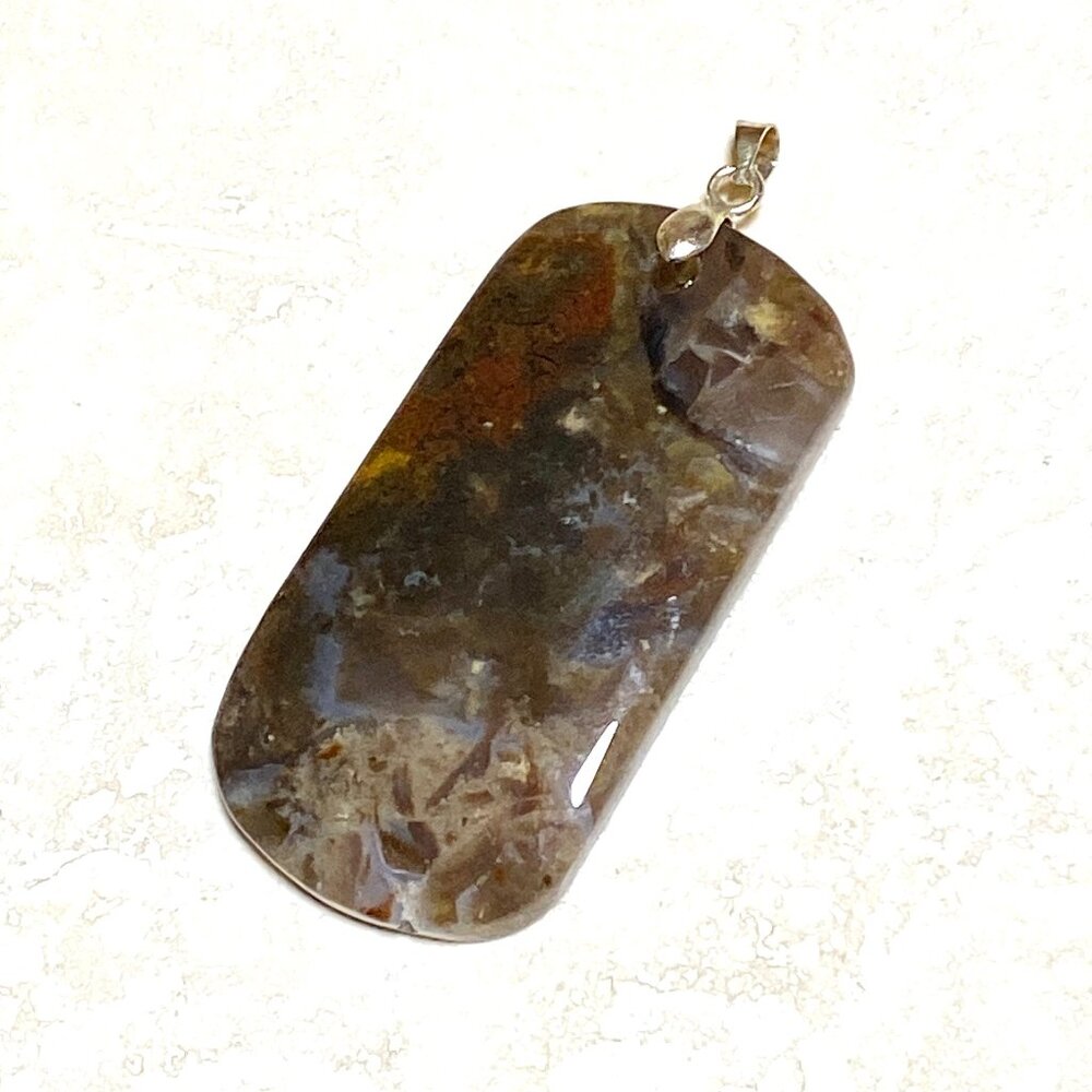 Natural Dark Earthy Agate Pendant, Large Genuine Gemstone Pendant